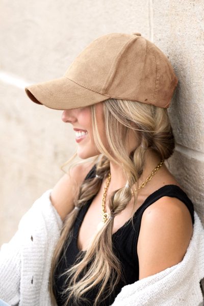 Khaki Suede Boyfriend Ball Cap Hat - Image 2