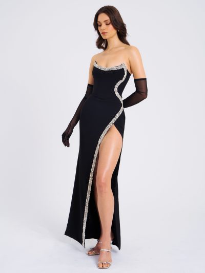 Xoana Crystal High Slit Gown - sz medium - Image 4