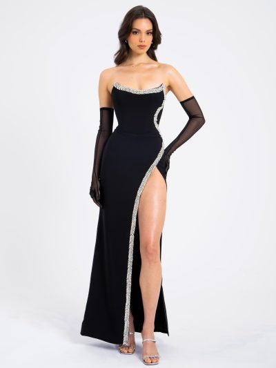 Xoana Crystal High Slit Gown - sz medium - Image 6