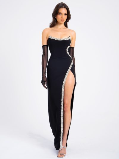 Xoana Crystal High Slit Gown - sz medium - Image 5