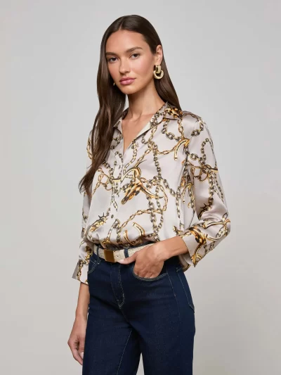 Dani Silk Blouse in smoke chain - Image 6