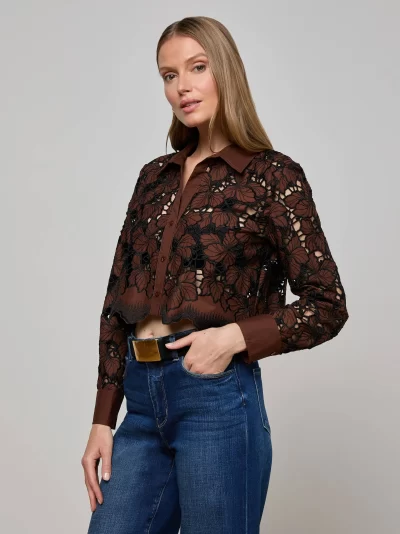 Seychelle Cropped Eyelet Blouse - sz small - Image 5