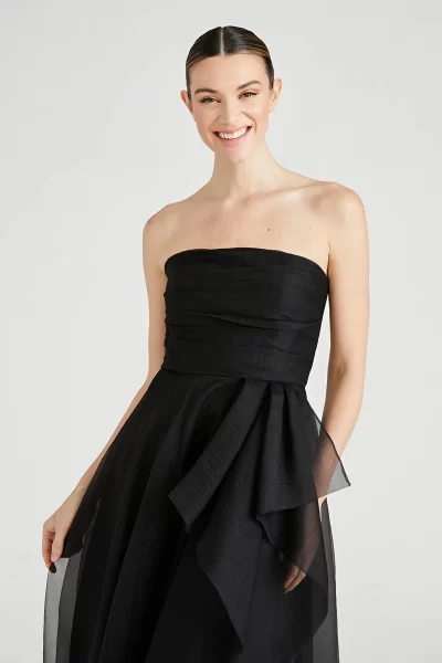 Teresa Strapless Draped Gown in black - Image 4