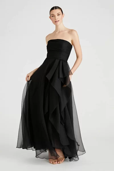 Teresa Strapless Draped Gown in black - Image 3