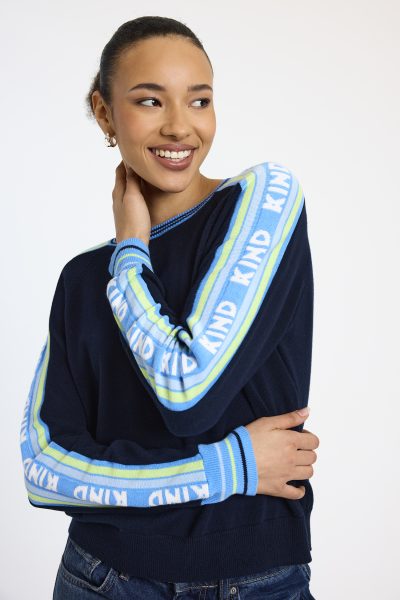 Kind Stripe Sweat Top in navy - Image 3
