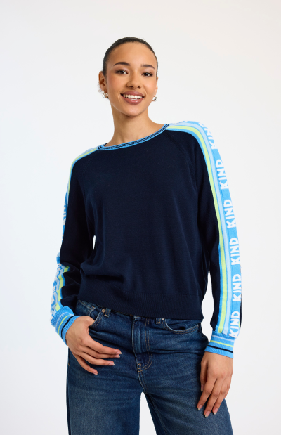 Kind Stripe Sweat Top in navy