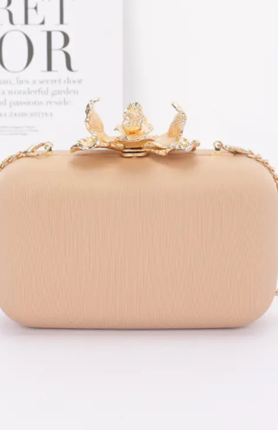 Annie Metal Flower Satin Clutch