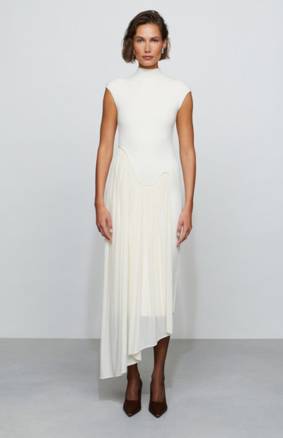 FRANCIS KNIT COMBO MIDI DRESS in ivory