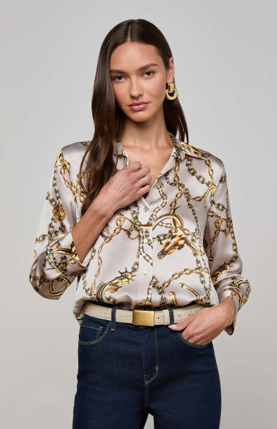 Dani Silk Blouse in smoke chain
