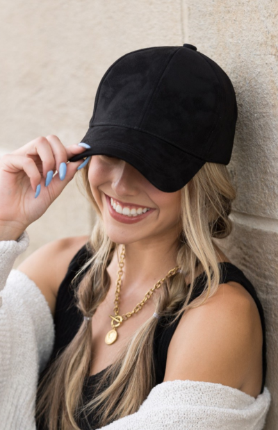 Black Suede Boyfriend Ball Cap Hat