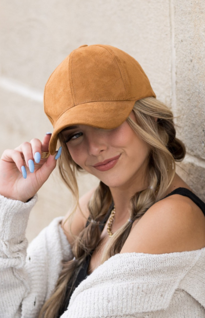 Camel Suede Boyfriend Ball Cap Hat