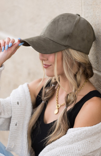 Olive Suede Boyfriend Ball Cap Hat