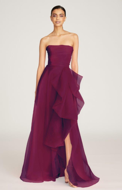 Teresa Strapless Draped Gown in Oxblood - coming fall'25