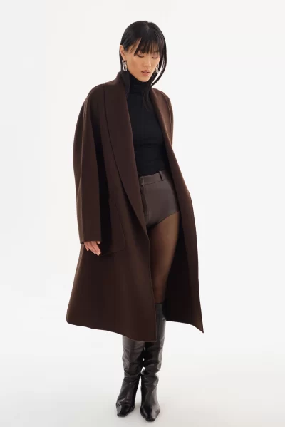 THARA Wool Coat in dark brown - coming soon - Image 6