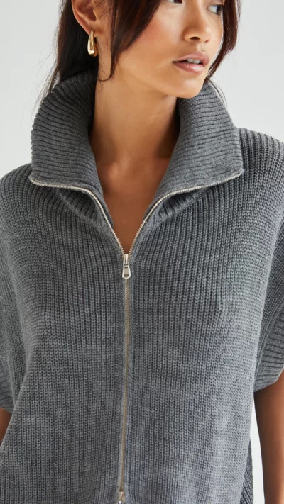 Millie Sleevless Knit Cardigan - Grey - Image 2