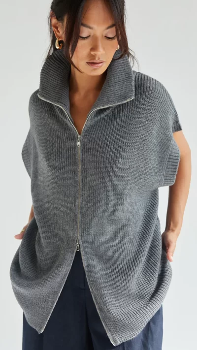 Millie Sleevless Knit Cardigan - Grey - Image 12