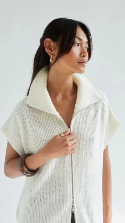 Millie Sleeveless Knit Cardigan - Ivory - Image 3