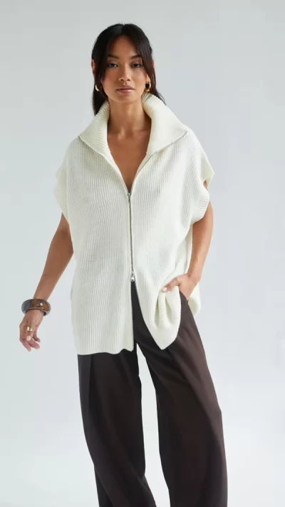 Millie Sleeveless Knit Cardigan - Ivory - Image 7