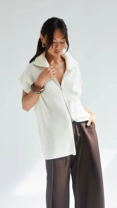 Millie Sleeveless Knit Cardigan - Ivory - Image 6