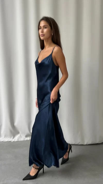 Alena Satin Dress - Deep Navy - coming soon - Image 3