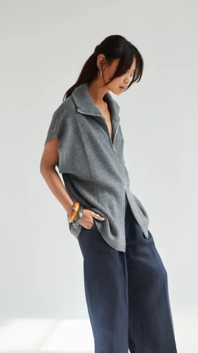 Millie Sleevless Knit Cardigan - Grey - Image 11