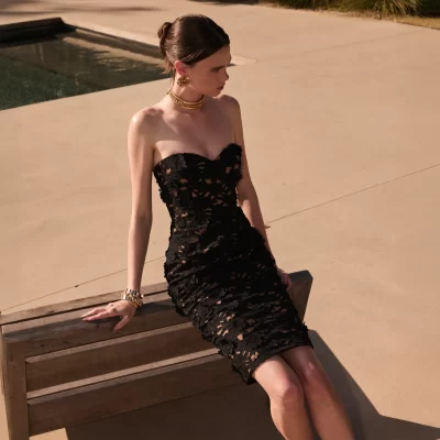 LINA STRAPLESS MIDI DRESS W/ 3D FLORAL LACE - COMING SOON - Image 5