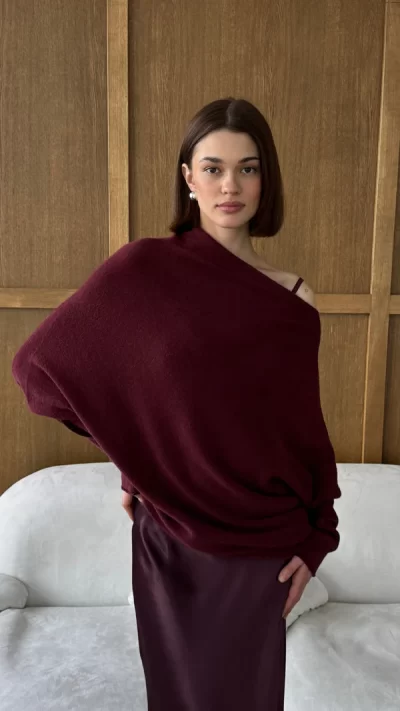 Natalie Asymmetric Sweater - Cherry - Image 2