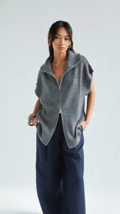 Millie Sleevless Knit Cardigan - Grey - Image 9