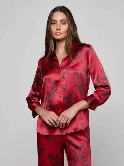 Dani Silk Blouse in burgundy painterfly - Image 6