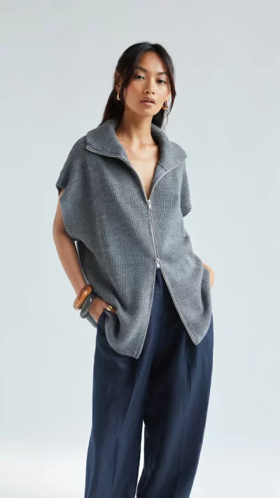 Millie Sleevless Knit Cardigan - Grey - Image 8