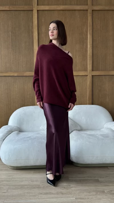 Natalie Asymmetric Sweater - Cherry - Image 3