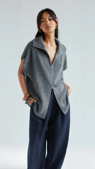 Millie Sleevless Knit Cardigan - Grey - Image 7