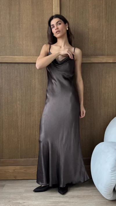 Alena Satin Dress - Dark Espresso - coming soon - Image 4