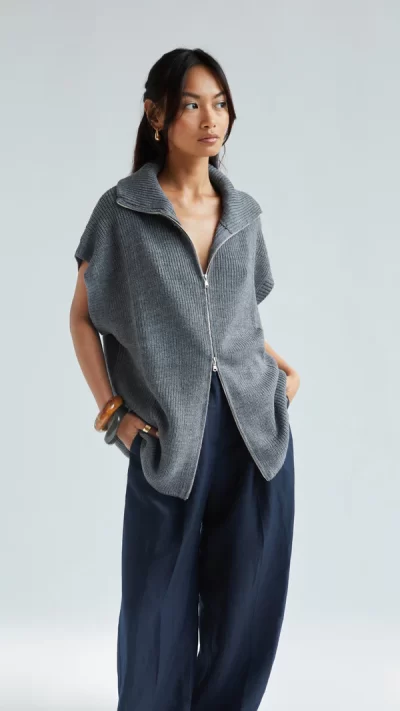 Millie Sleevless Knit Cardigan - Grey - Image 6