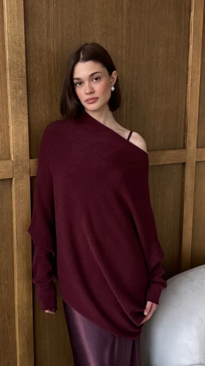 Natalie Asymmetric Sweater - Cherry - Image 5
