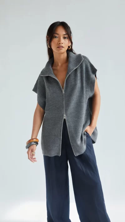 Millie Sleevless Knit Cardigan - Grey - Image 5