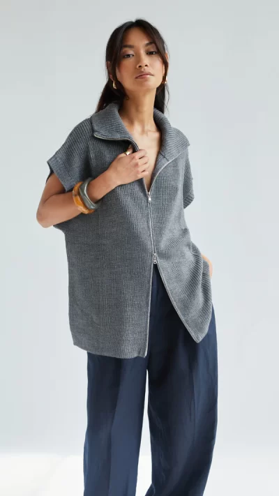 Millie Sleevless Knit Cardigan - Grey - Image 4
