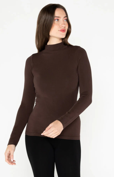 Bamboo Mock Neck Top in brown