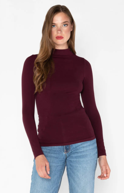 Bamboo Mock Neck Top in bordeaux