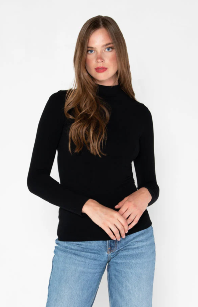 Bamboo Mock Neck Top in black