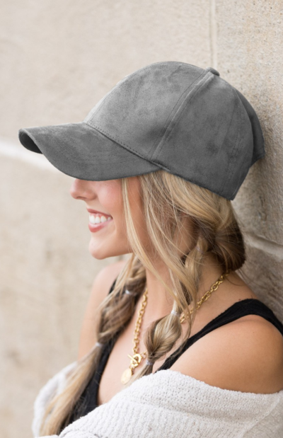 Suede Boyfriend Ball Cap Hat in gray