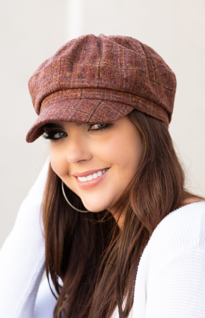 Plaid Newsboy Caps in rust