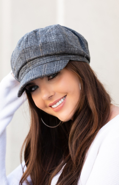 Plaid Newsboy Cap in gray