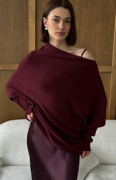 Natalie Asymmetric Sweater - Cherry