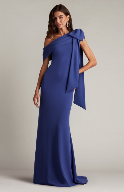 Cassia Bow-Shoulder Crepe Gown in violet