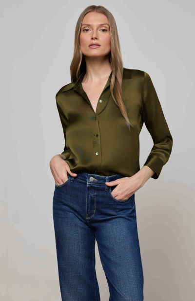 Dani Silk Blouse in olive green - Image 4