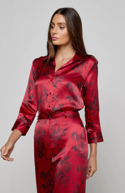 Dani Silk Blouse in burgundy painterfly
