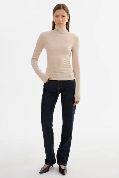 SADIE Long Sleeve Turtleneck in heather beige - Image 7