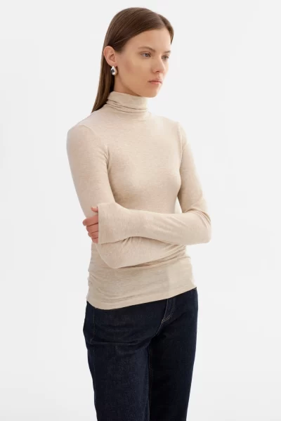 SADIE Long Sleeve Turtleneck in heather beige - Image 4