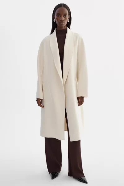 THARA Shawl Collar Wool Coat in Whisper White - Image 5